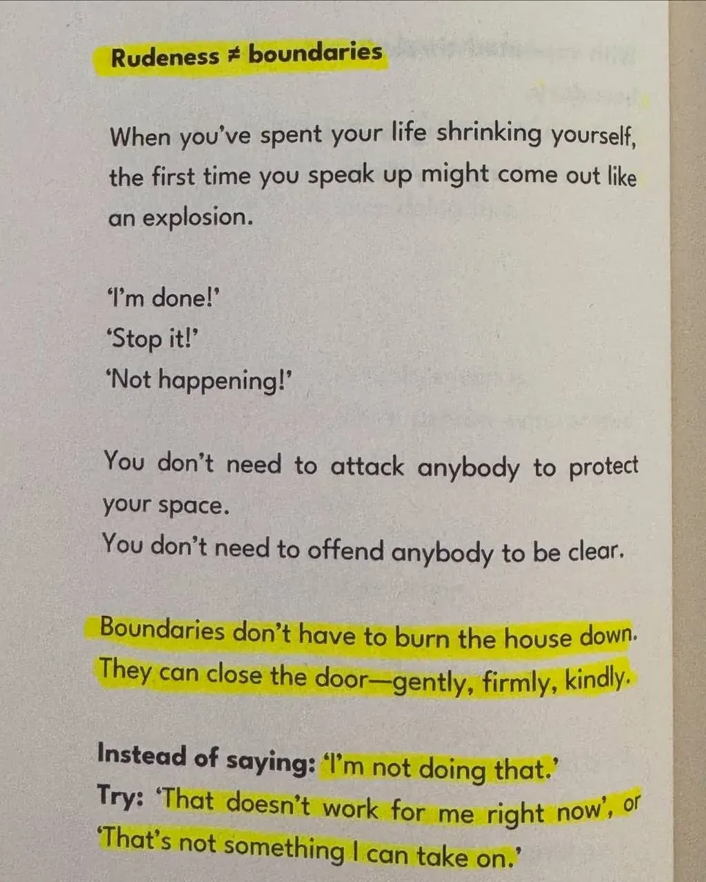 Quote about setting clear, kind personal boundaries without rudeness or attacking others