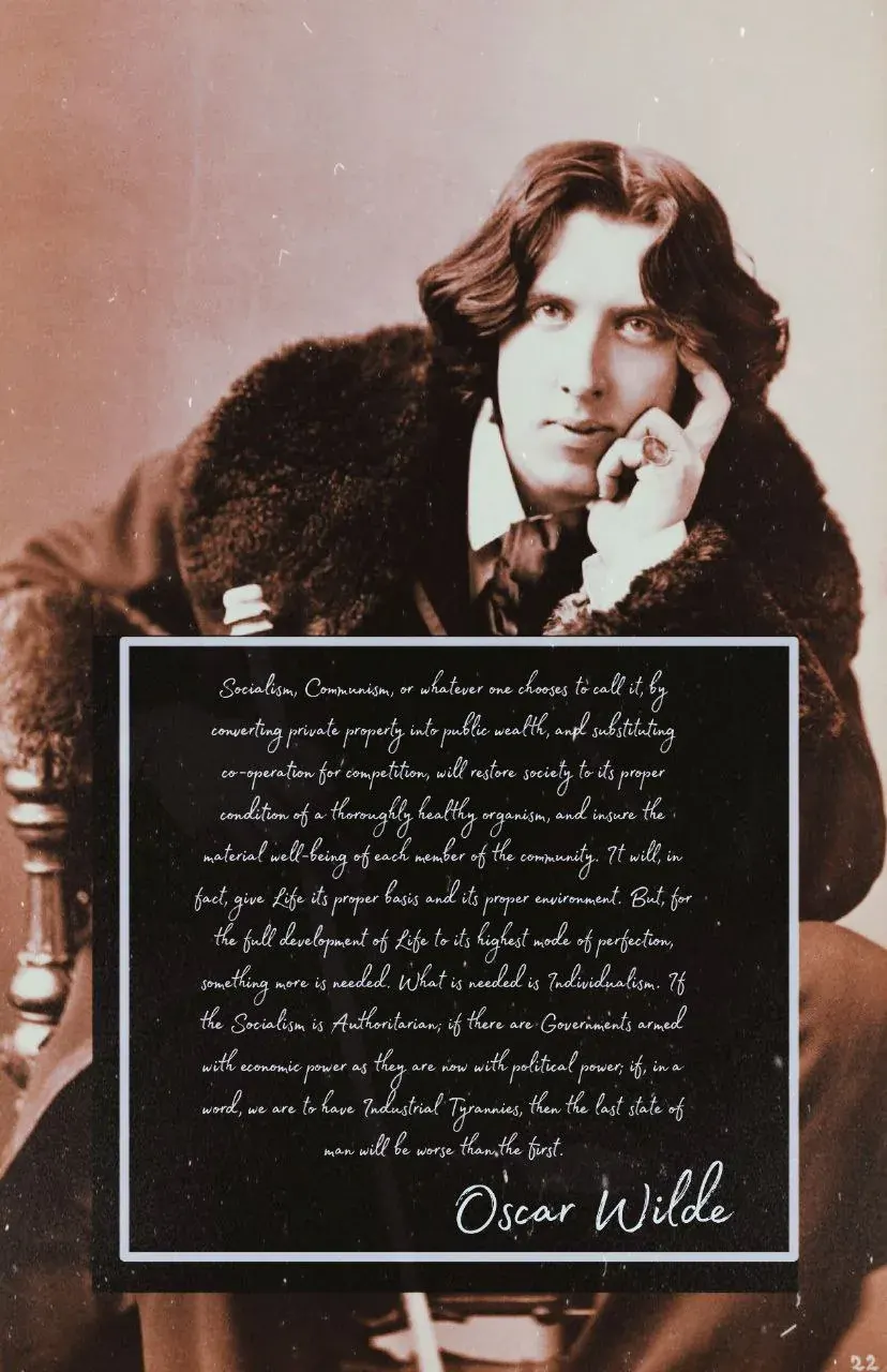 Portrait photo of a page with dense, partially readable text about socialism and social cooperation