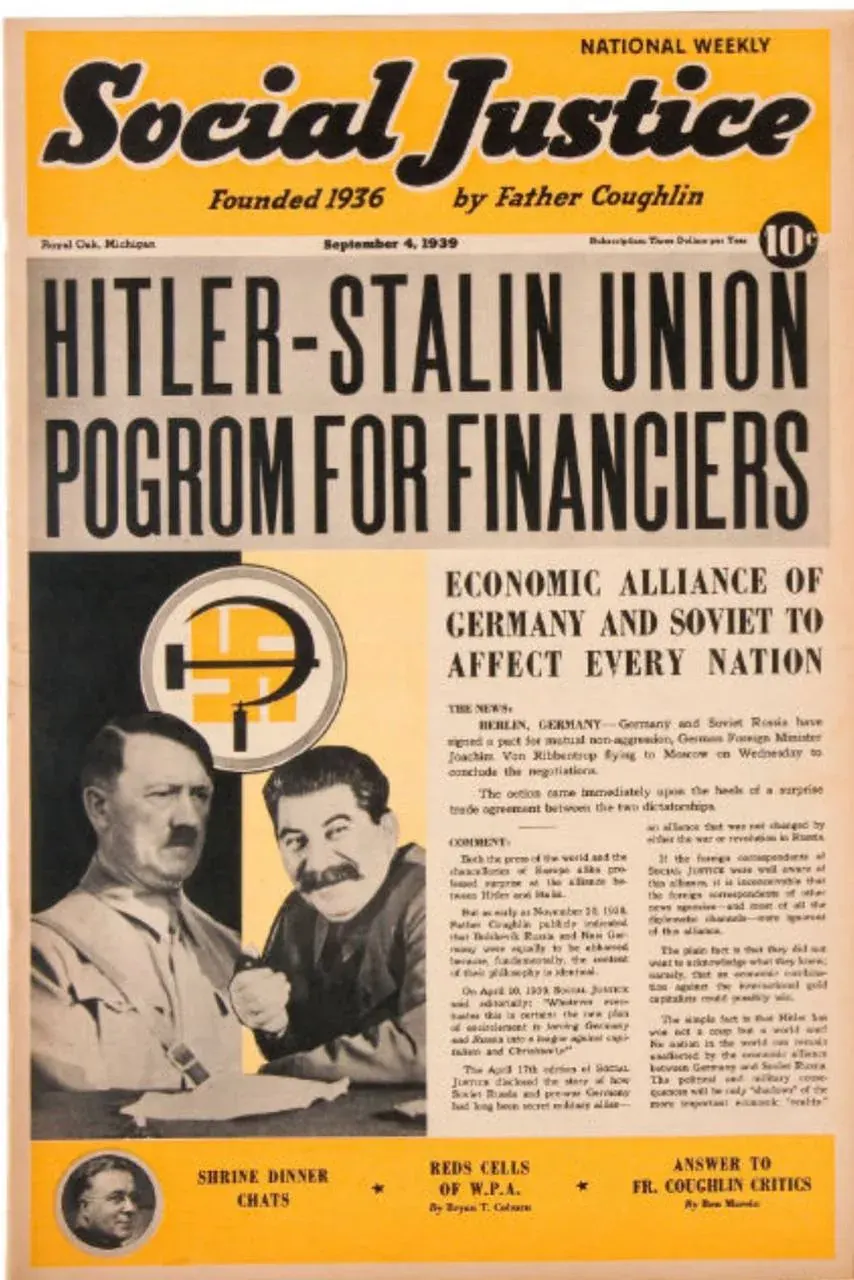 Cover of a Social Justice weekly issue about economic alliance of Germany and Soviet Union