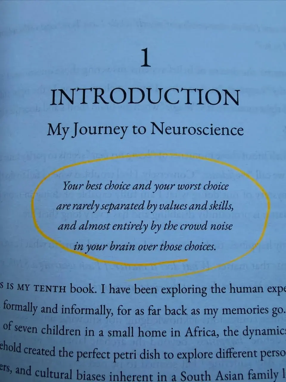Portrait photo of an open book page about an introduction to neuroscience and decision-making noise