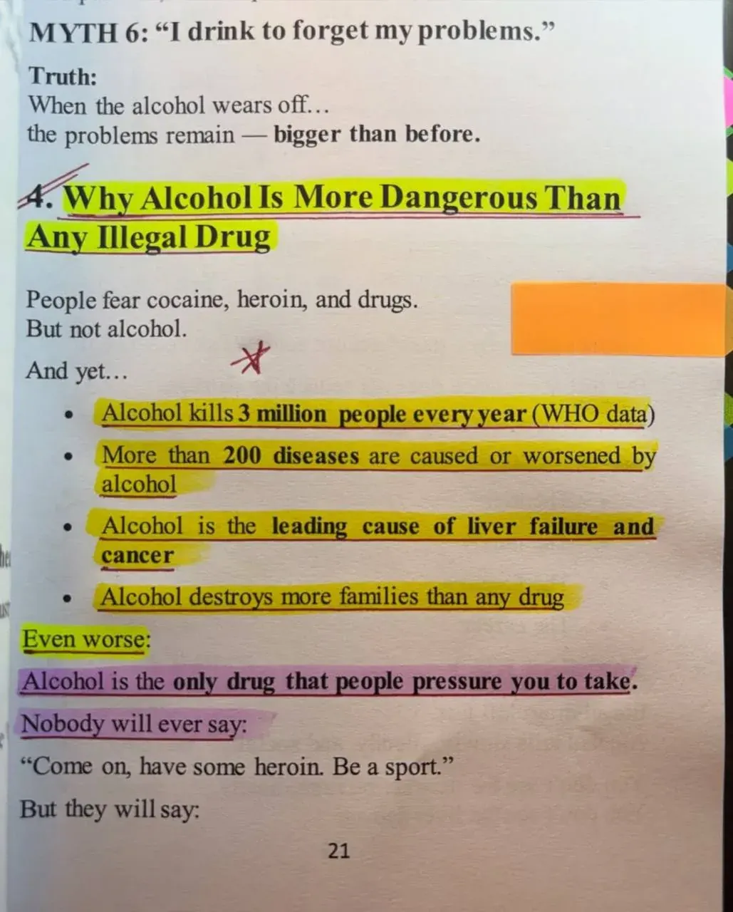 Poster debunking the myth that alcohol helps forget problems, warning that issues remain and can worsen after drinking