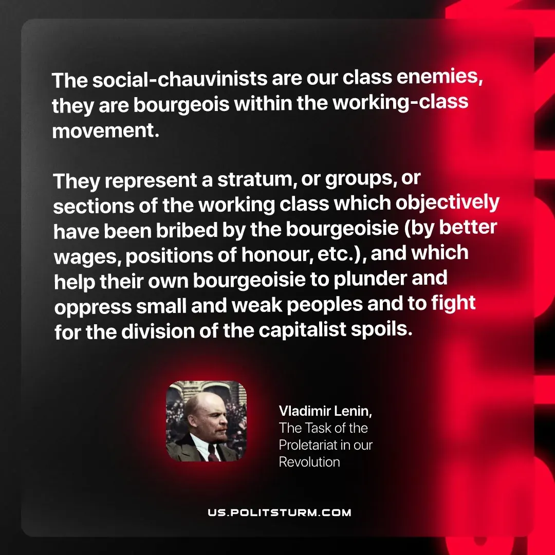 Lenin quote about social-chauvinists as bourgeois within the workers’ movement, used in discussion of socialist economies and shortages