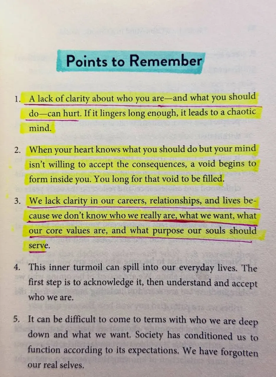 Page from a self-help style text about clarity, identity and inner turmoil
