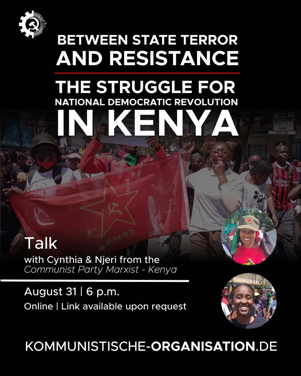 Poster announcing an online talk titled Between State Terror and Resistance: The Struggle for National Democratic Revolution