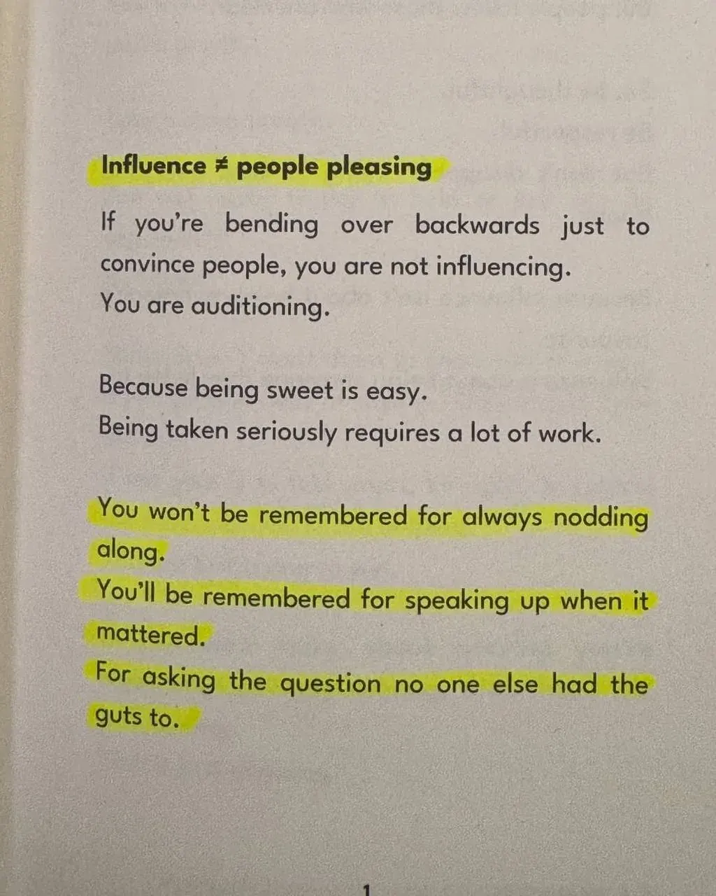 Quote about influence and people pleasing, warning that bending over backwards to convince others is auditioning, not real influence
