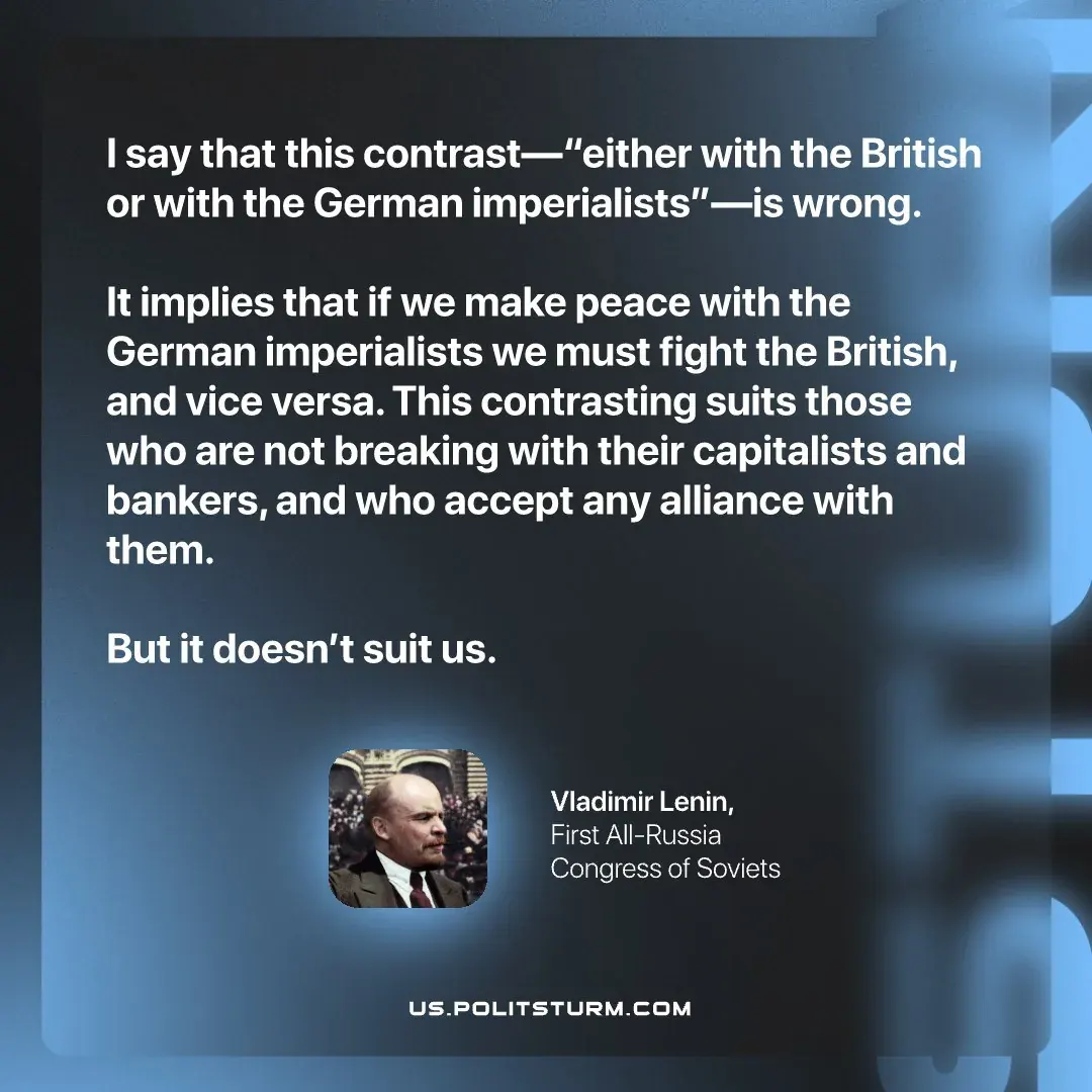 Excerpt from a Lenin text discussing British and German imperialists and alliances with capitalists and bankers