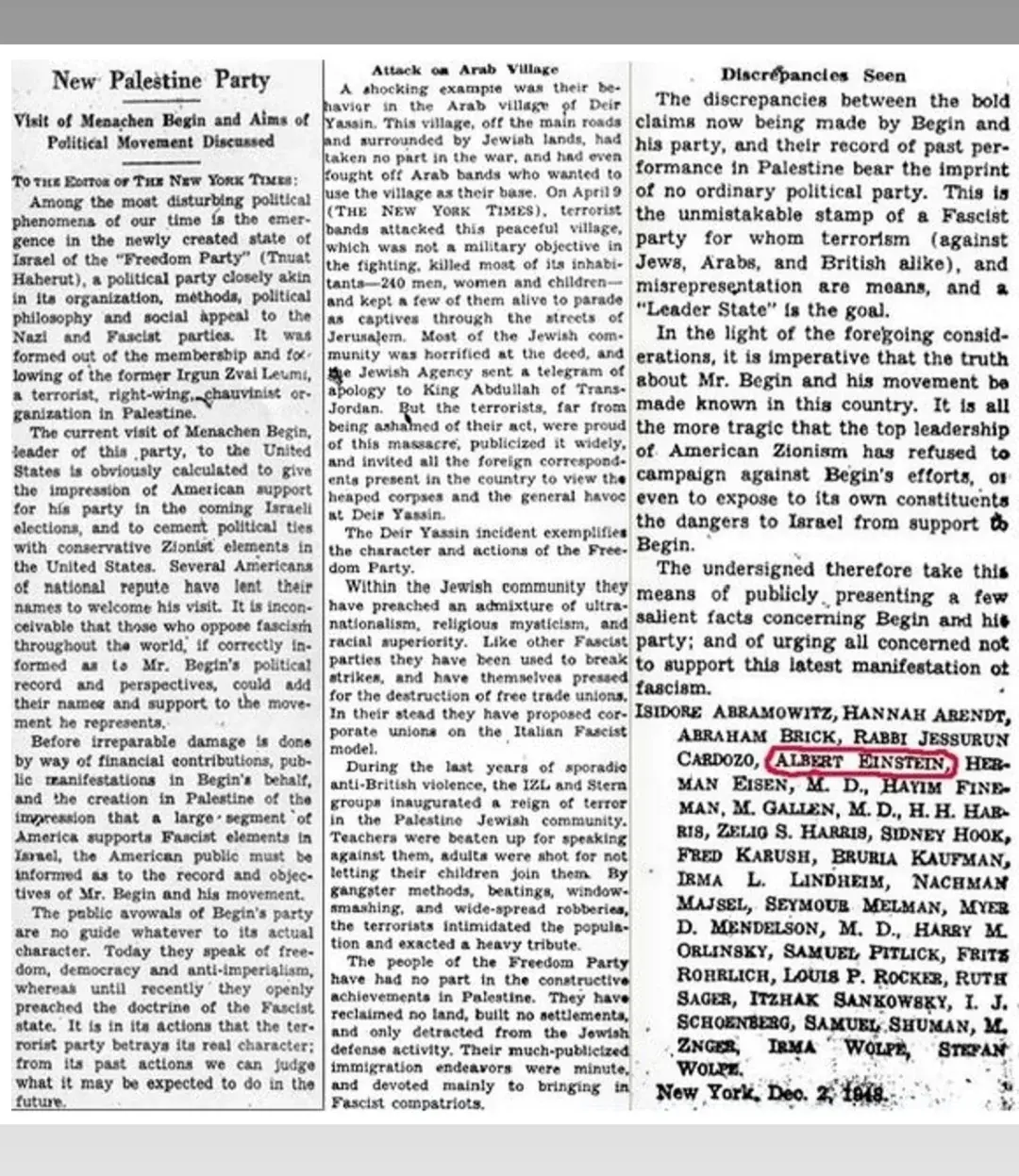 Old newspaper clipping about a controversial political movement and fascist dangers in Israel and the United States
