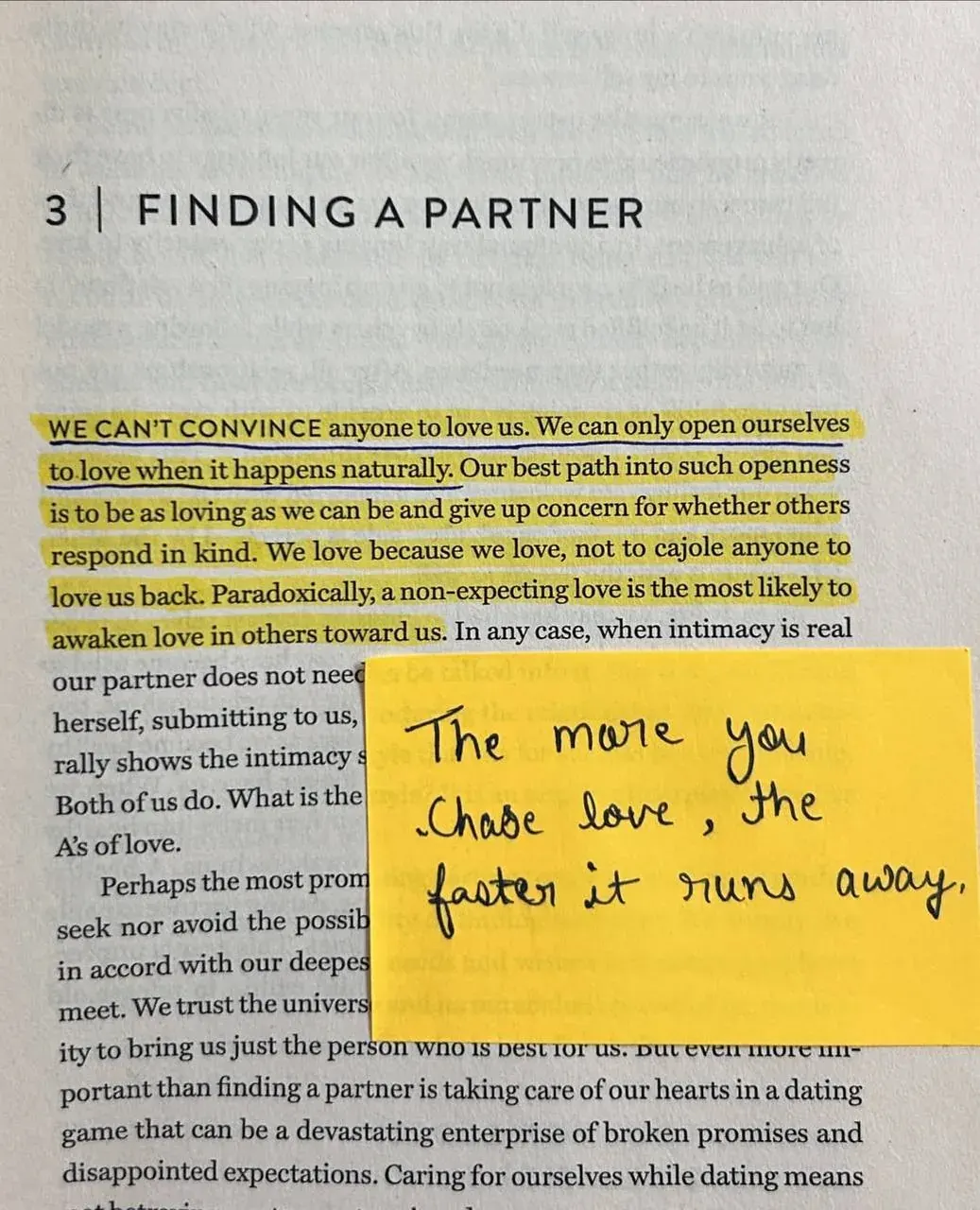 Page from a book about finding a partner and opening ourselves to love without expectations